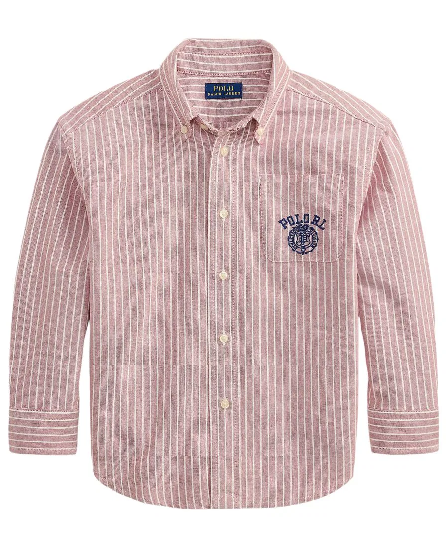 Детская рубашка из хлопка в полоску с вышивкой Polo RL, Athletic Division Polo Ralph Lauren, Burgundy White