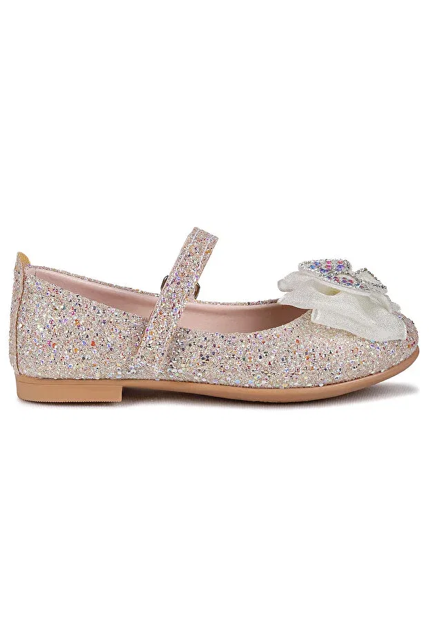 Детские балетки для девочек с графическим принтом Hiza stoned velcro girls' ballerina shoes Kiko Kids, Gold — фото 4