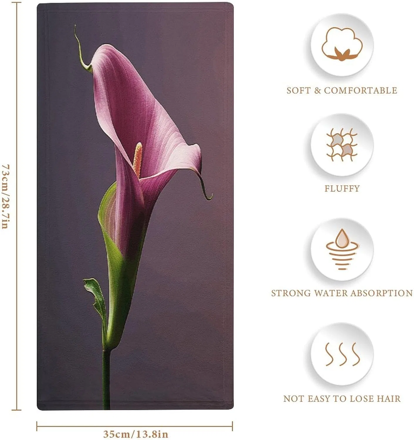 Полотенца для лица из кораллового флиса, Purple Calla Lily, KLSVTMEA, 1 шт, 72.9x35.1 см — фото 2