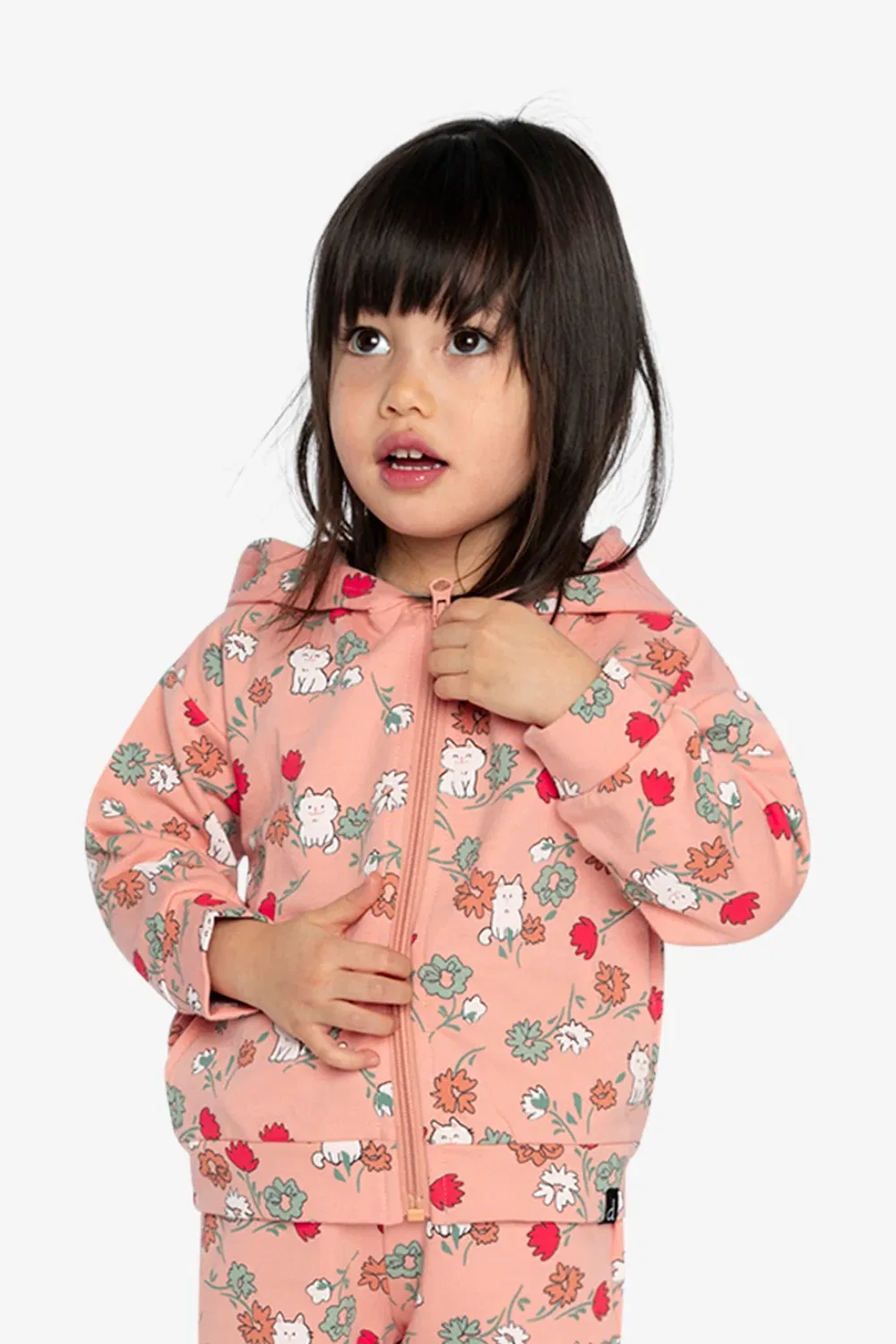 Детская кардиган-худи на молнии с принтом Deux par Deux, Pink Cat Print — фото 2