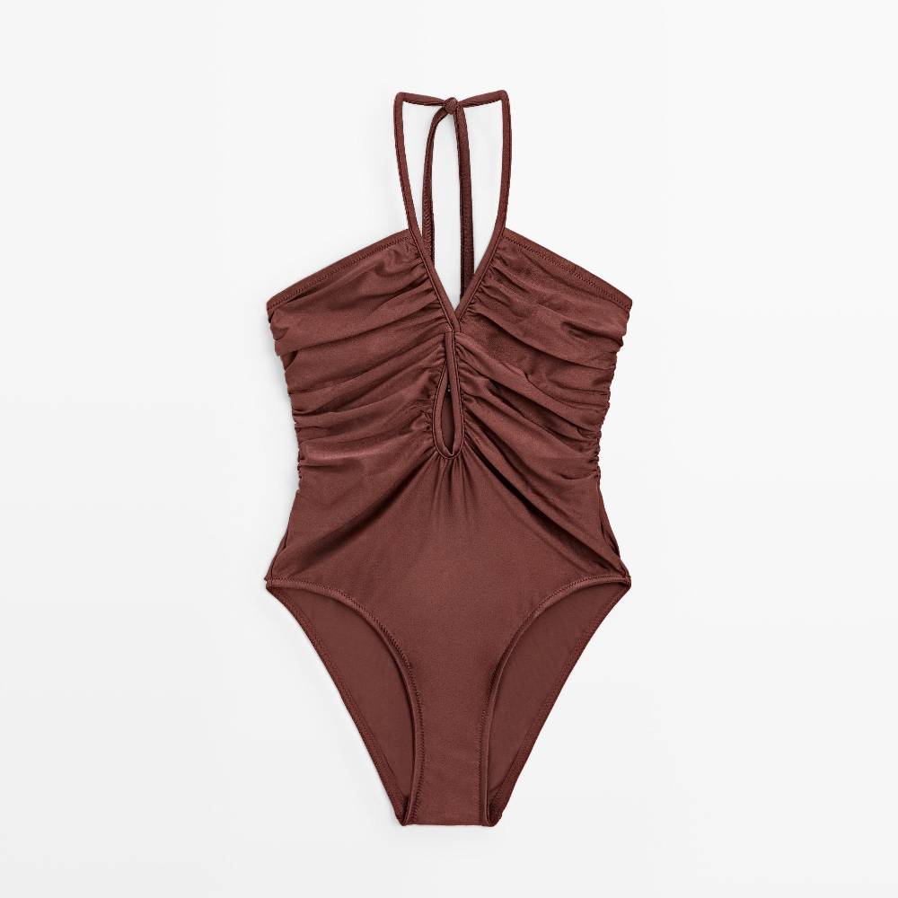 Купальник Massimo Dutti Shimmery halter, коричневый