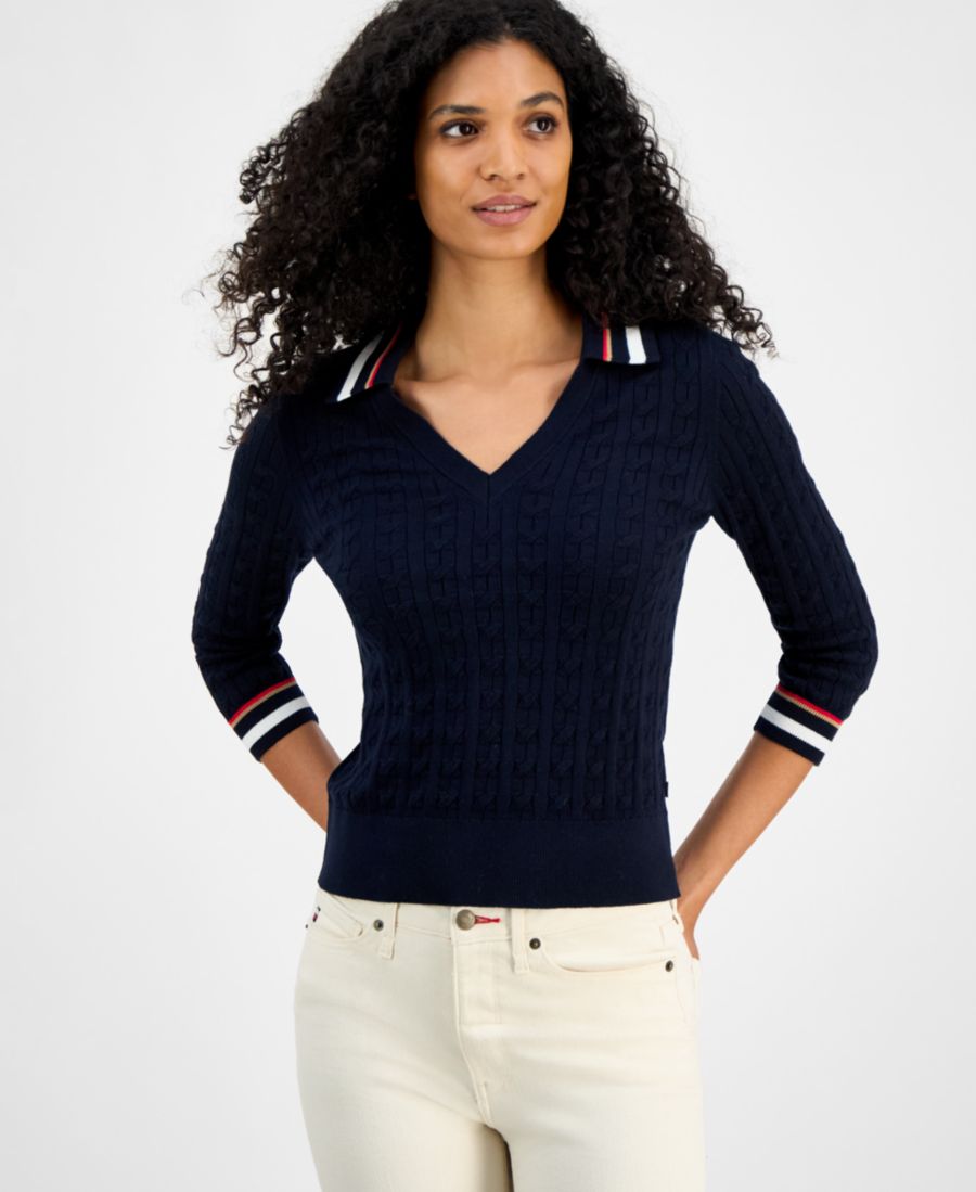 

Женский хлопковый свитер с отложным воротником Tommy Hilfiger, Sky Captain Multi