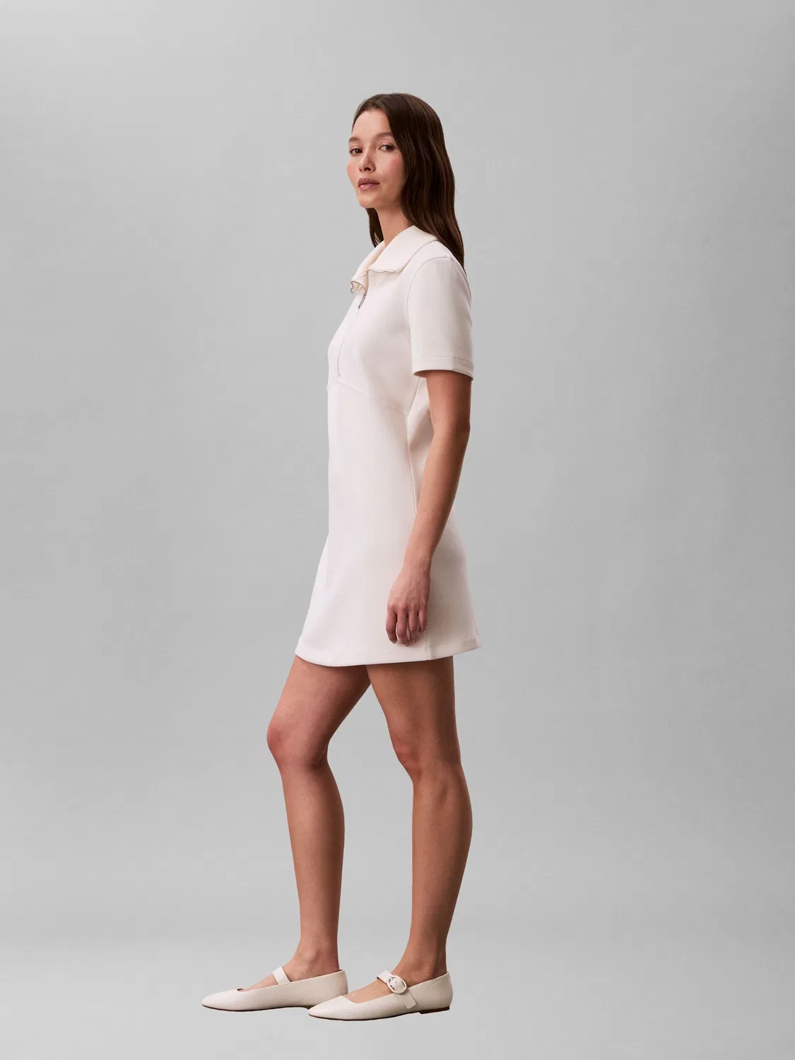 Платье мини с отложным воротником Calvin Klein, кремовый — фото 4