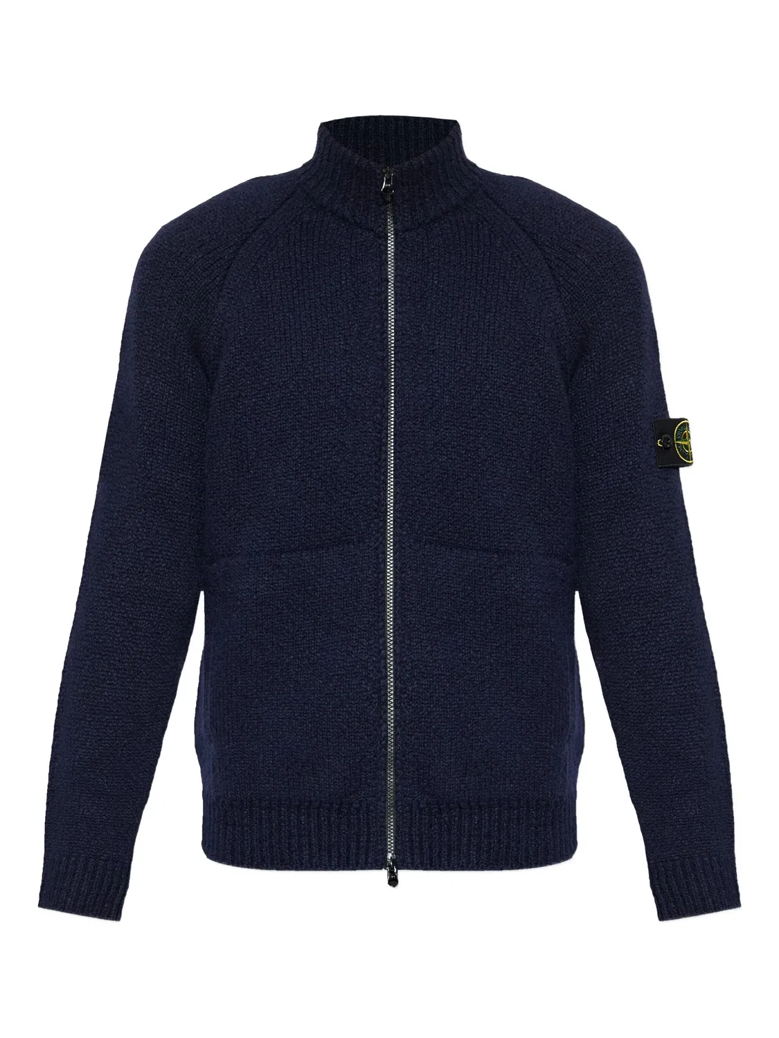 Свитер из шерсти с заклепками и застежкой на молнии Stone Island, темно-синий
