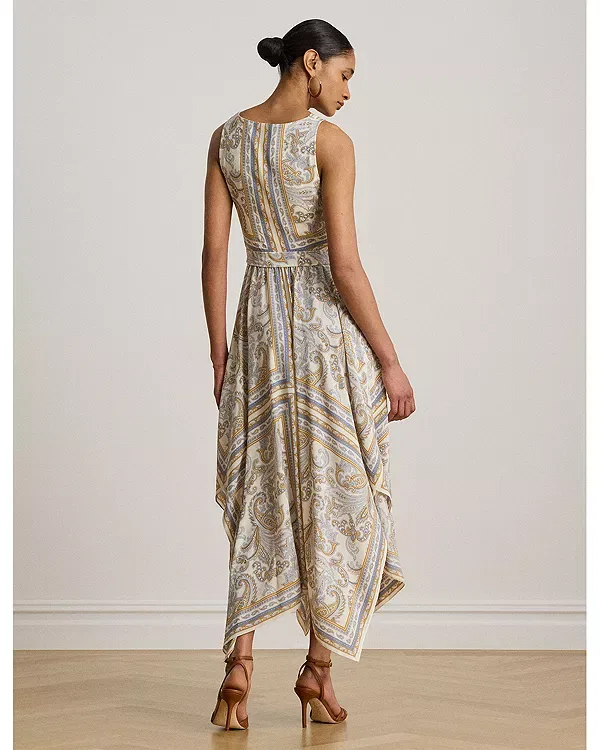 Женское платье с принтом Paisley Georgette Handkerchief Hem Dress Ralph Lauren, White Multi — фото 4