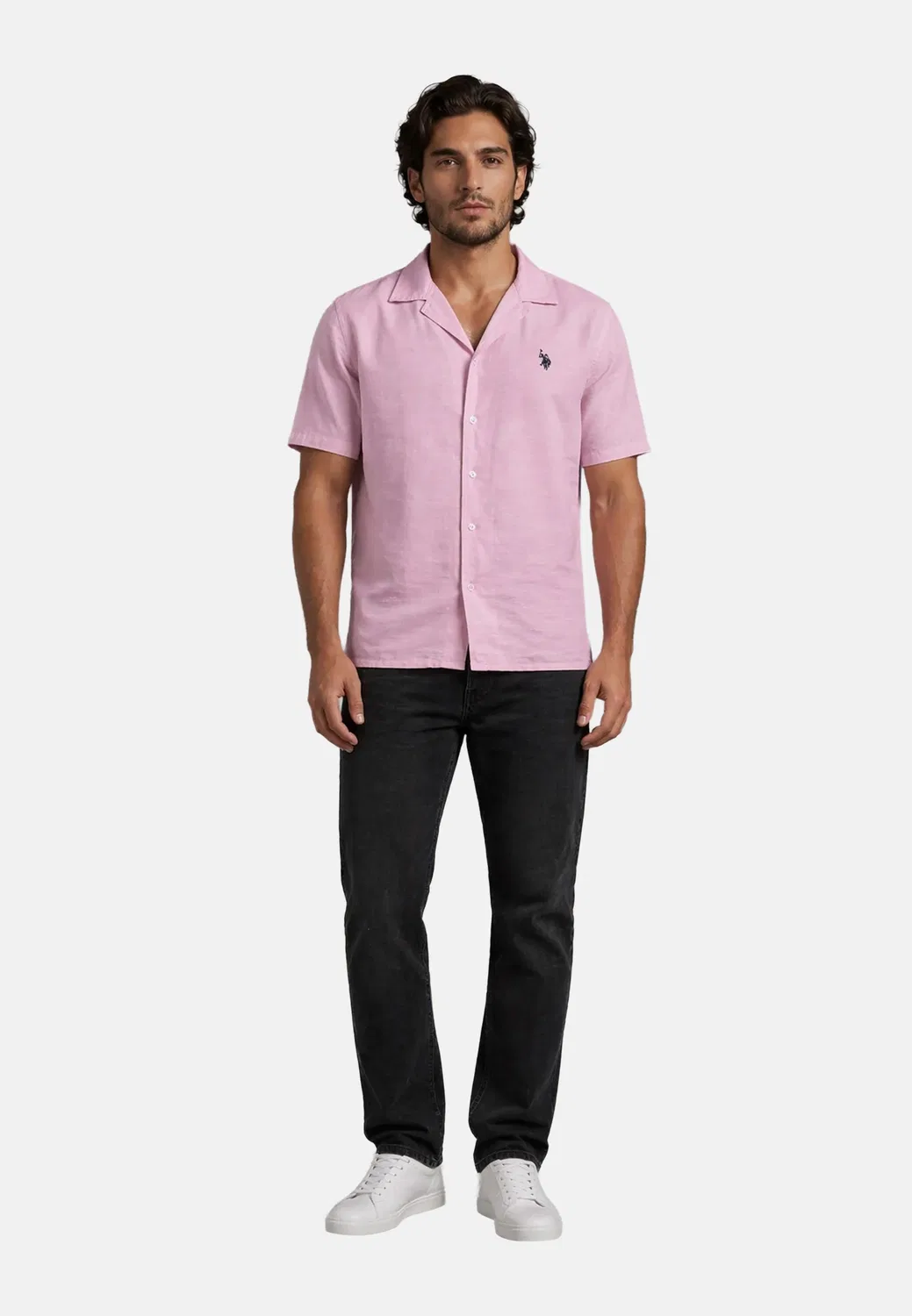 Мужская рубашка с кубинским воротником U.S. Polo Assn., Pink — фото 3