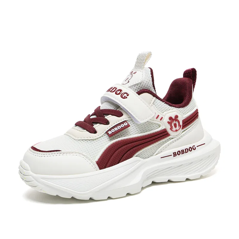 Детские кроссовки для девочек с дышащей сеткой BOBDOG, Burgundy Dual Network Breathable