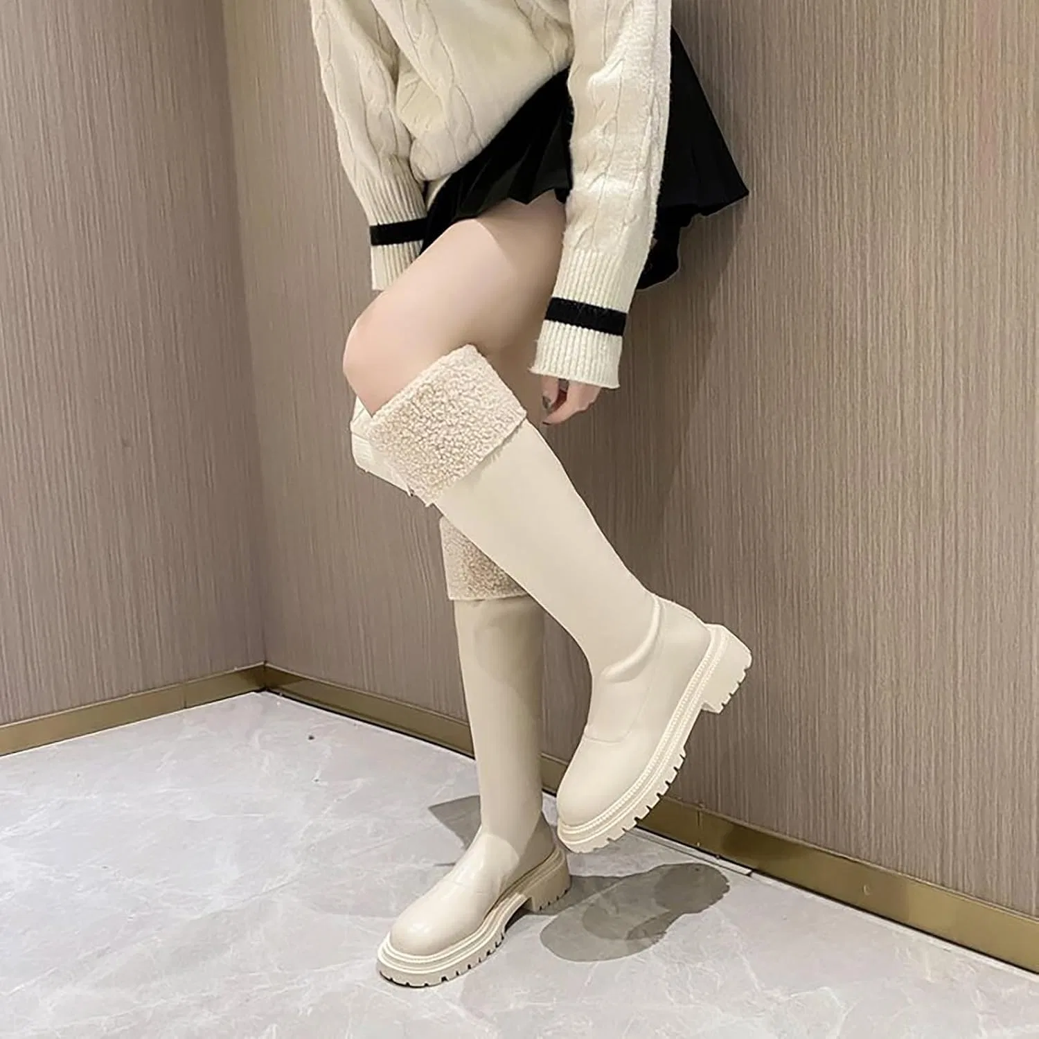 Детские сапоги для девочек с принтом, на флисе, Beige — фото 2