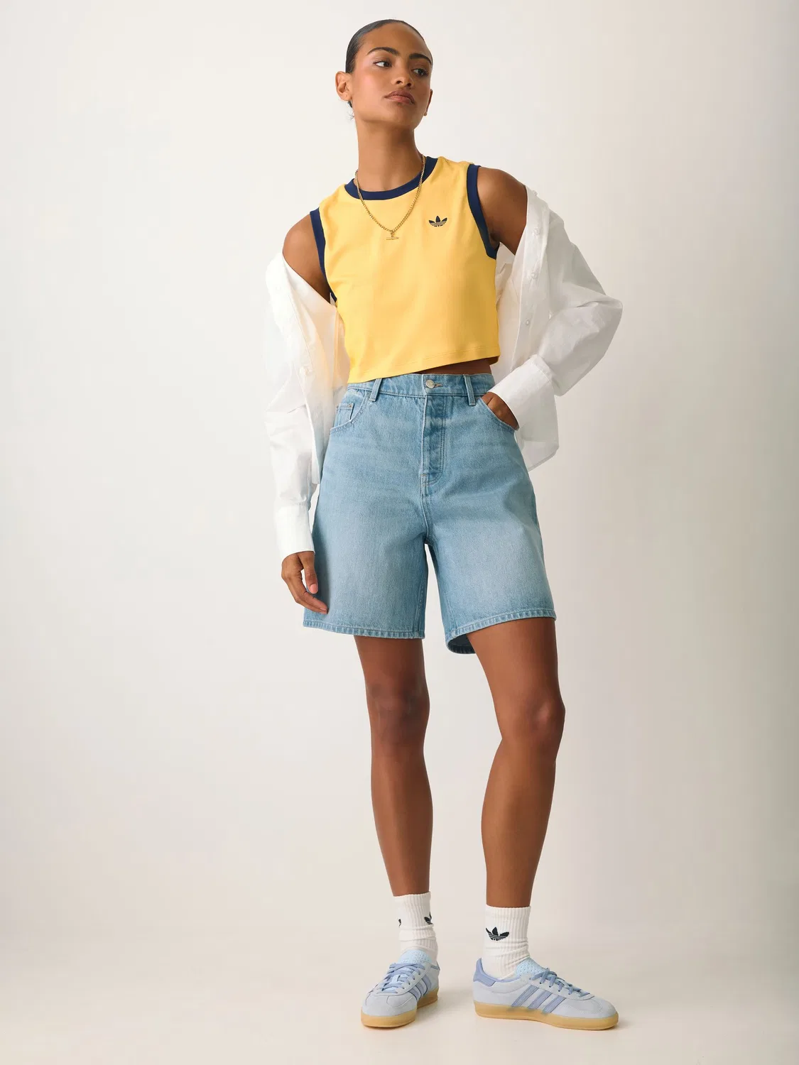 Топ без рукавов с полосками, adidas Originals, желтый — фото 2