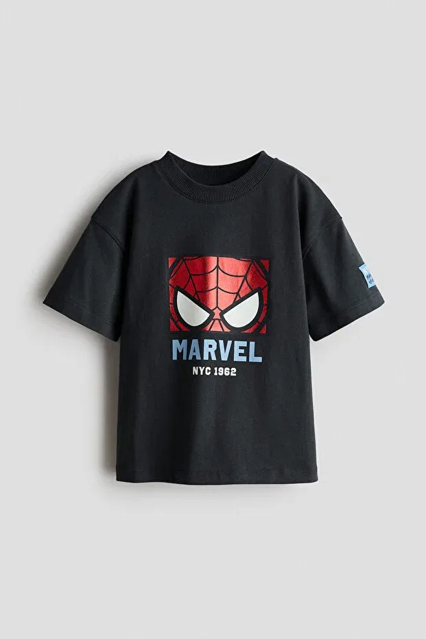 Детская футболка оверсайз с принтом Marvel Comics H&M, Dark Gray/Marvel Comics — фото 4