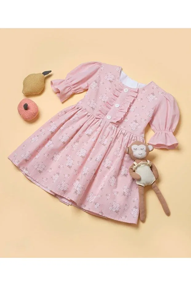 Детское платье для девочек с коротким рукавом Pastel Pink Müge Dress Minimer Baby Kids, Pink