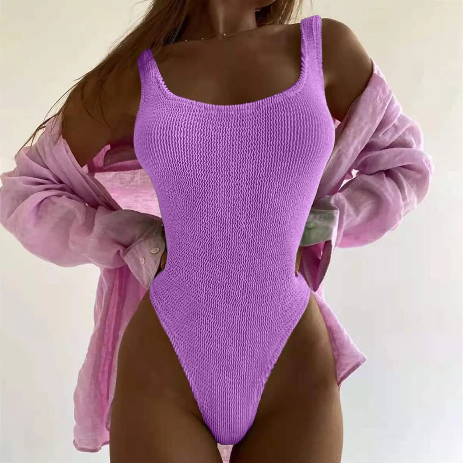 Женский слитный купальник с утяжкой живота Tankini, Purple — фото 2