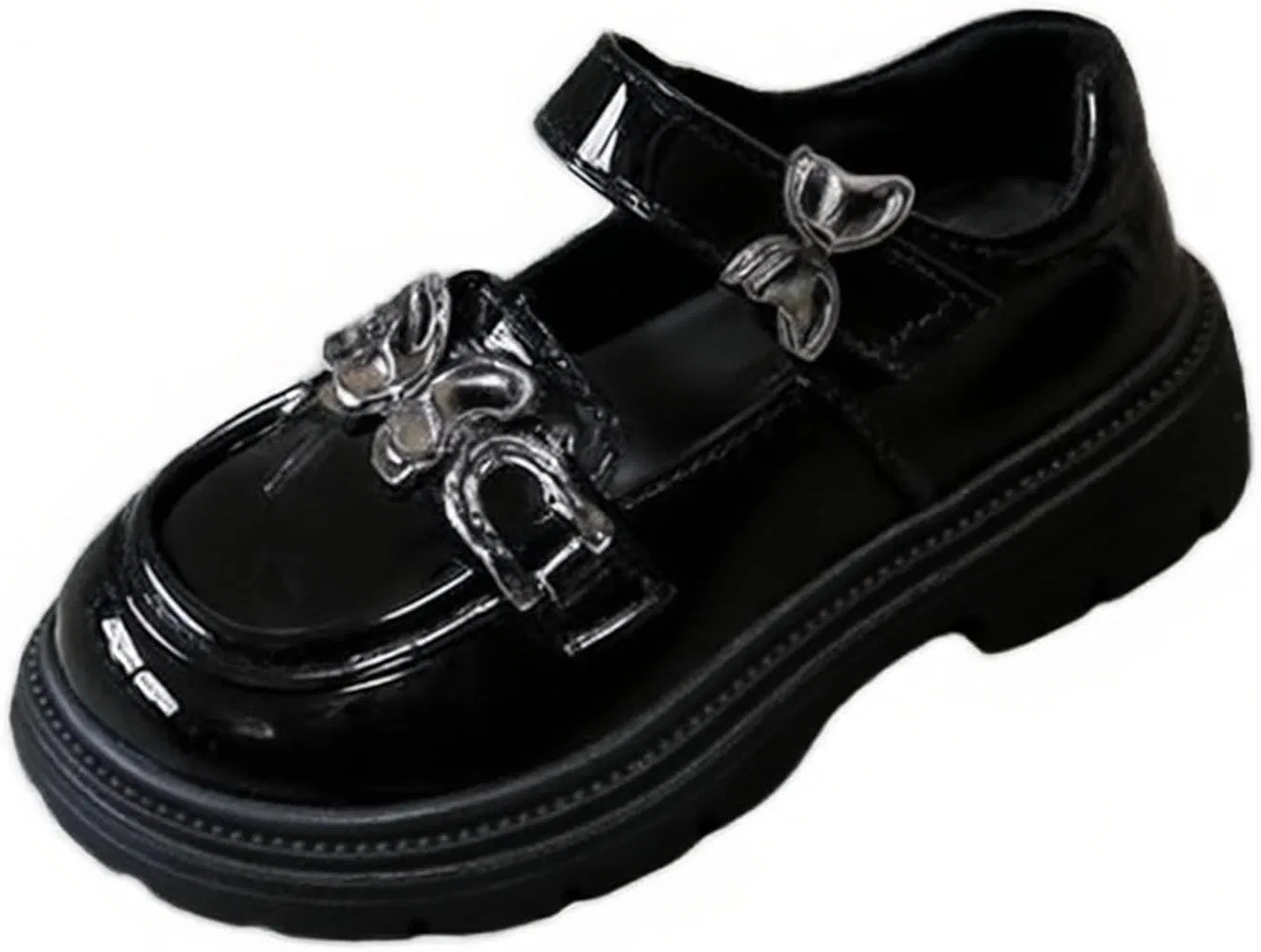 Детские туфли для девочек с принтом Rhinestone Bow Cute British Style Buckle Platform Pump Fashion, Black