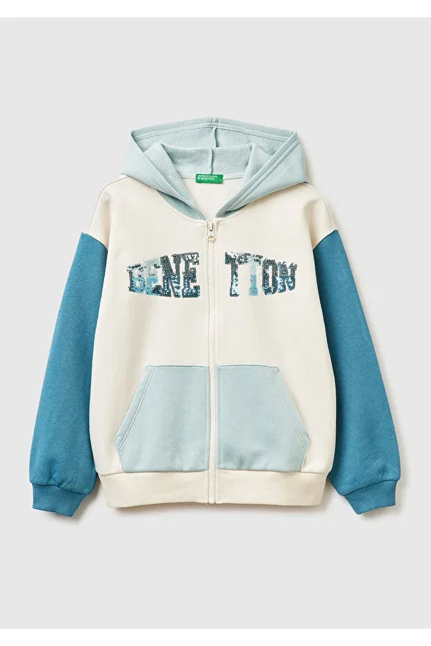 Детские свитшот для девочек с пайетками United Colors Of Benetton, Ecru-Blue