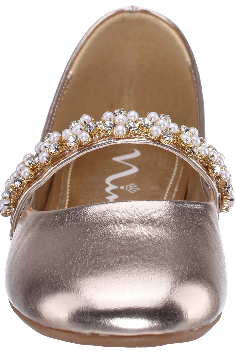 Детские туфли балетки с блестящей пряжкой Joansie Flat Nina, Light Gold Metallic — фото 4