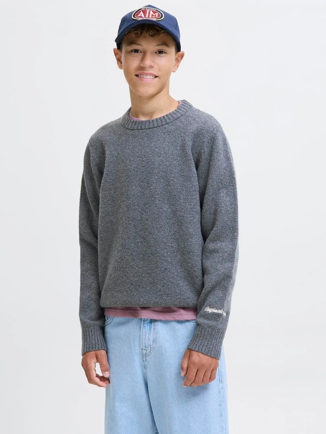 Пуловер вязаный с круглым вырезом Jack & Jones Junior, темно-серый меланж — фото 4