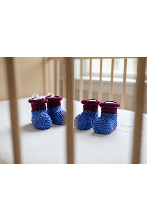 Детские пинетки ручной вязки с комплектом 2 шт Hiciw, Maroon & Blue — фото 3