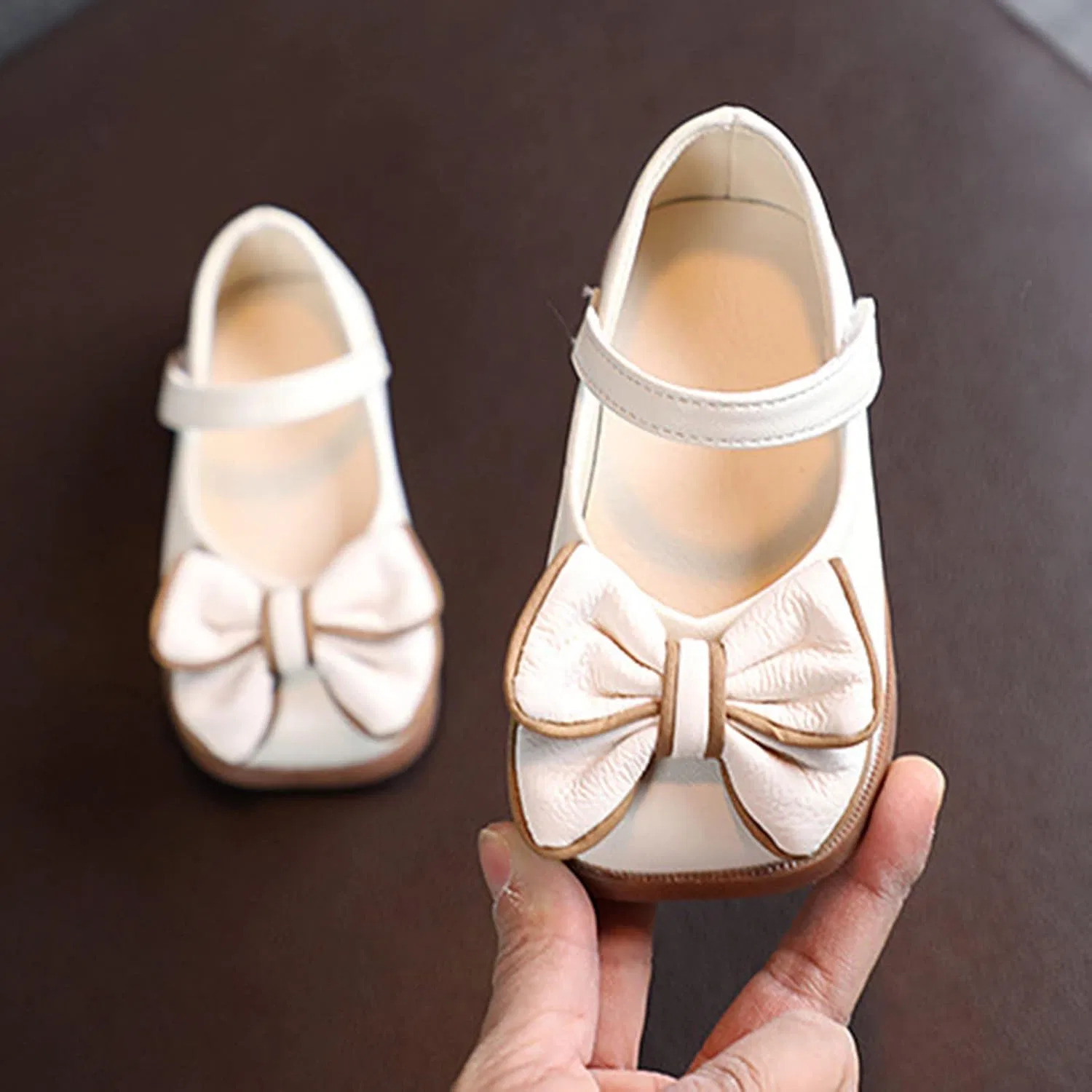 Детские туфли Мэри Джейн с бантами для девочек, Beige — фото 2