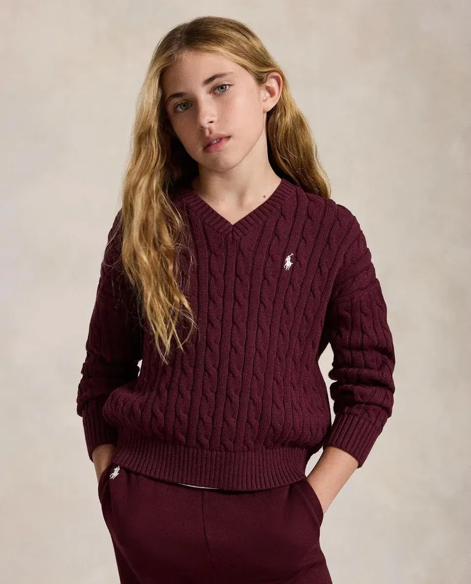 Детский джемпер с воротником-поло для девочек Polo Ralph Lauren, Бургунди — фото 2