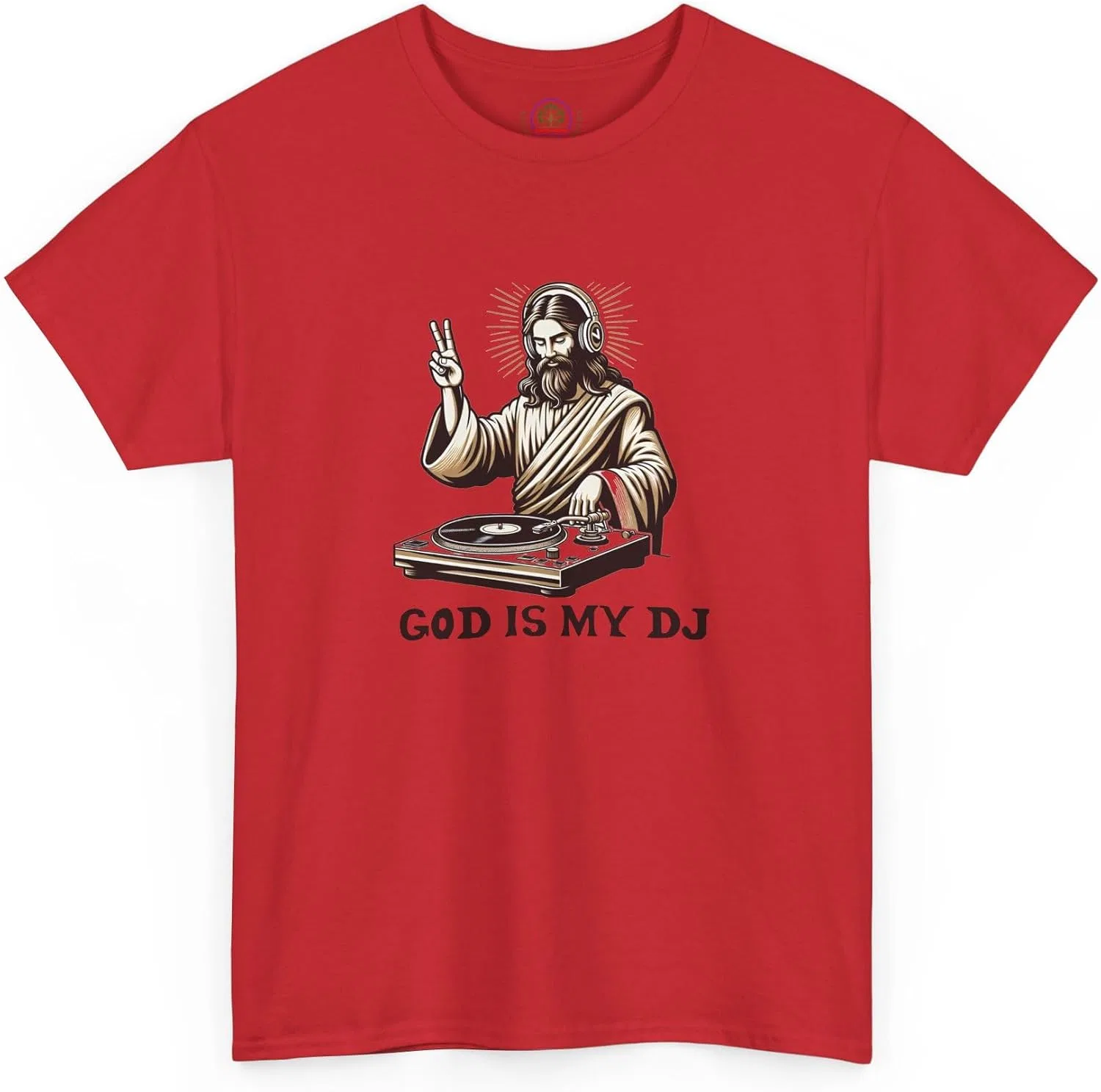 Мужская футболка с принтом God is My DJ, красный — фото 3