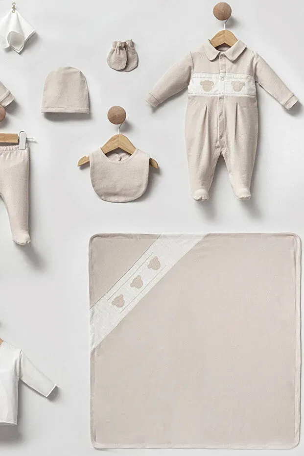 Детский комплект для новорожденных для мальчиков хлопковый Three Teddy Newborn Set Cassiope, Beige — фото 2