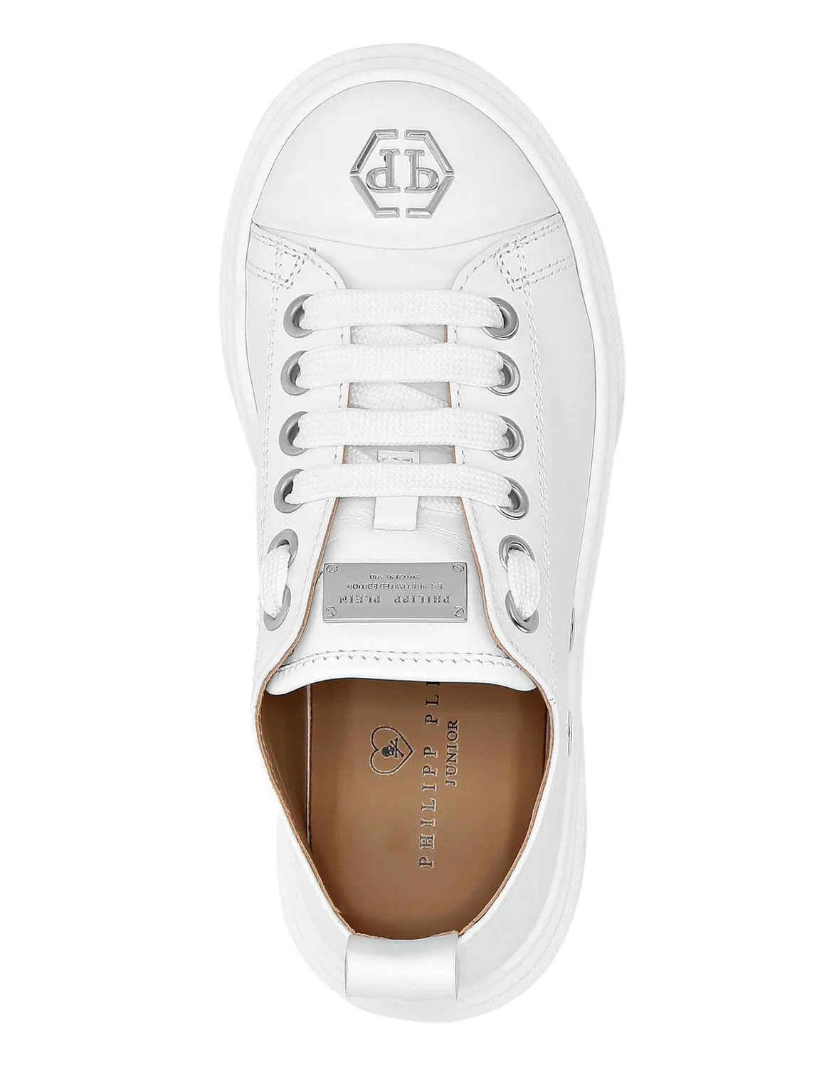 Детские кроссовки низкие с металлической вставкой Megastar Box Sole Lace PHILIPP PLEIN, White — фото 3