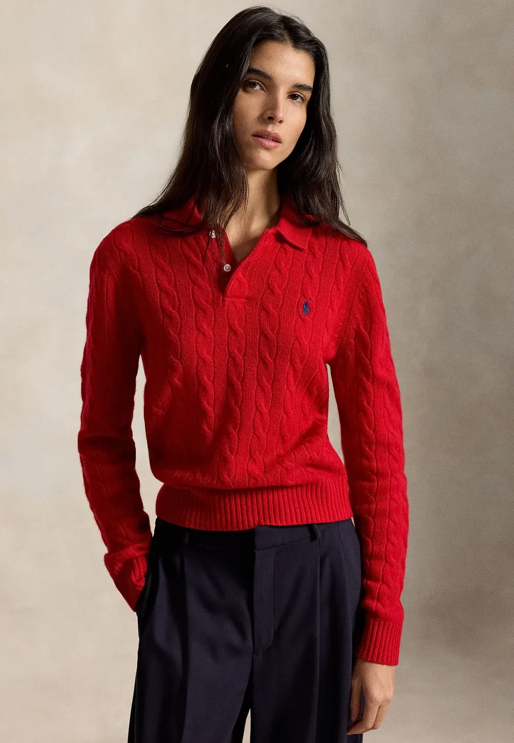 Свитер-Поло из шерсти и кашемира крупной вязки Polo Ralph Lauren, Flanders Red Heather
