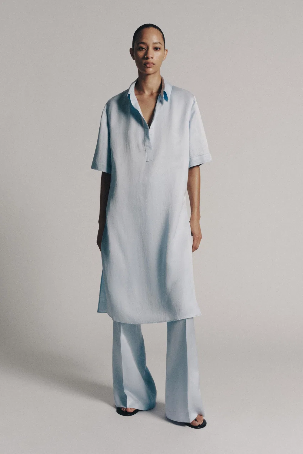 Туника из льняной смеси от ZW COLLECTION ZARA, Light blue