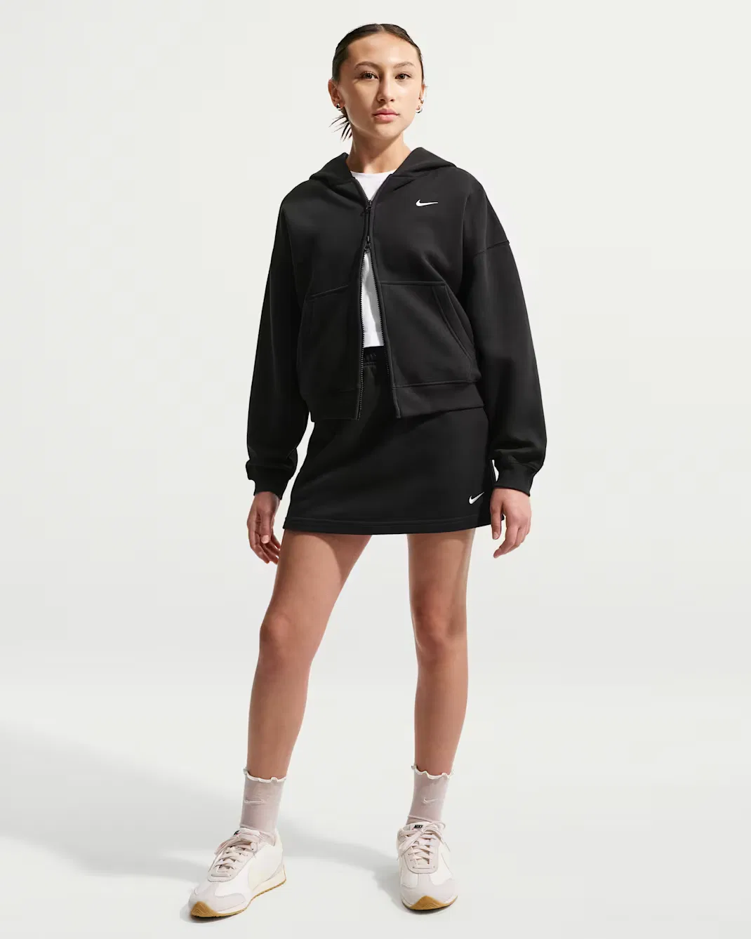 Детская юбка из французской махровой ткани для девочек (подростков) Nike Sportswear Studio Fleece, Black/White