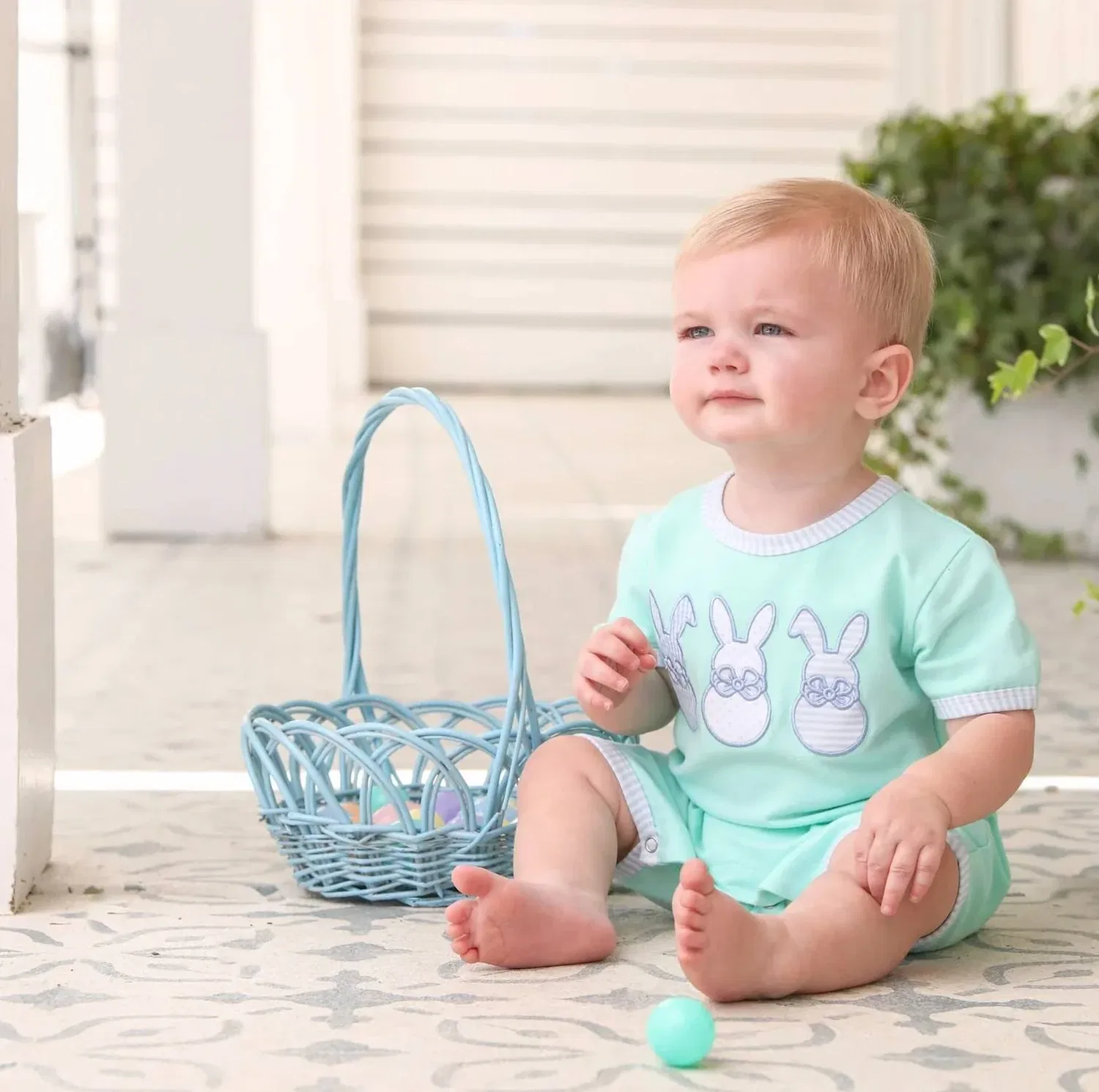 Детский боди-комбинезон с принтом Bunny Trio Romper Trotter Street Kids, Mint