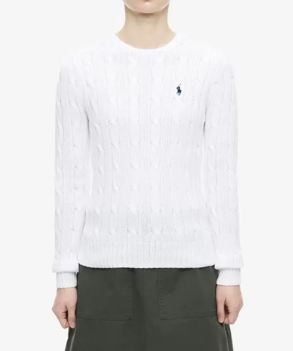 Свитер Slim Fit кабельной вязки, Polo Ralph Lauren, белый — фото 3