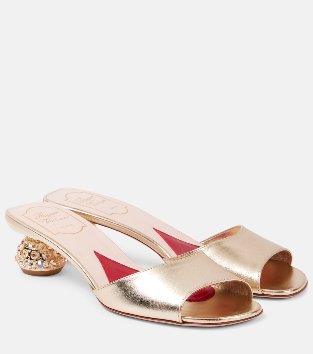 Мюли из металлизированной кожи с декором Roger Vivier, Oro Chiaro