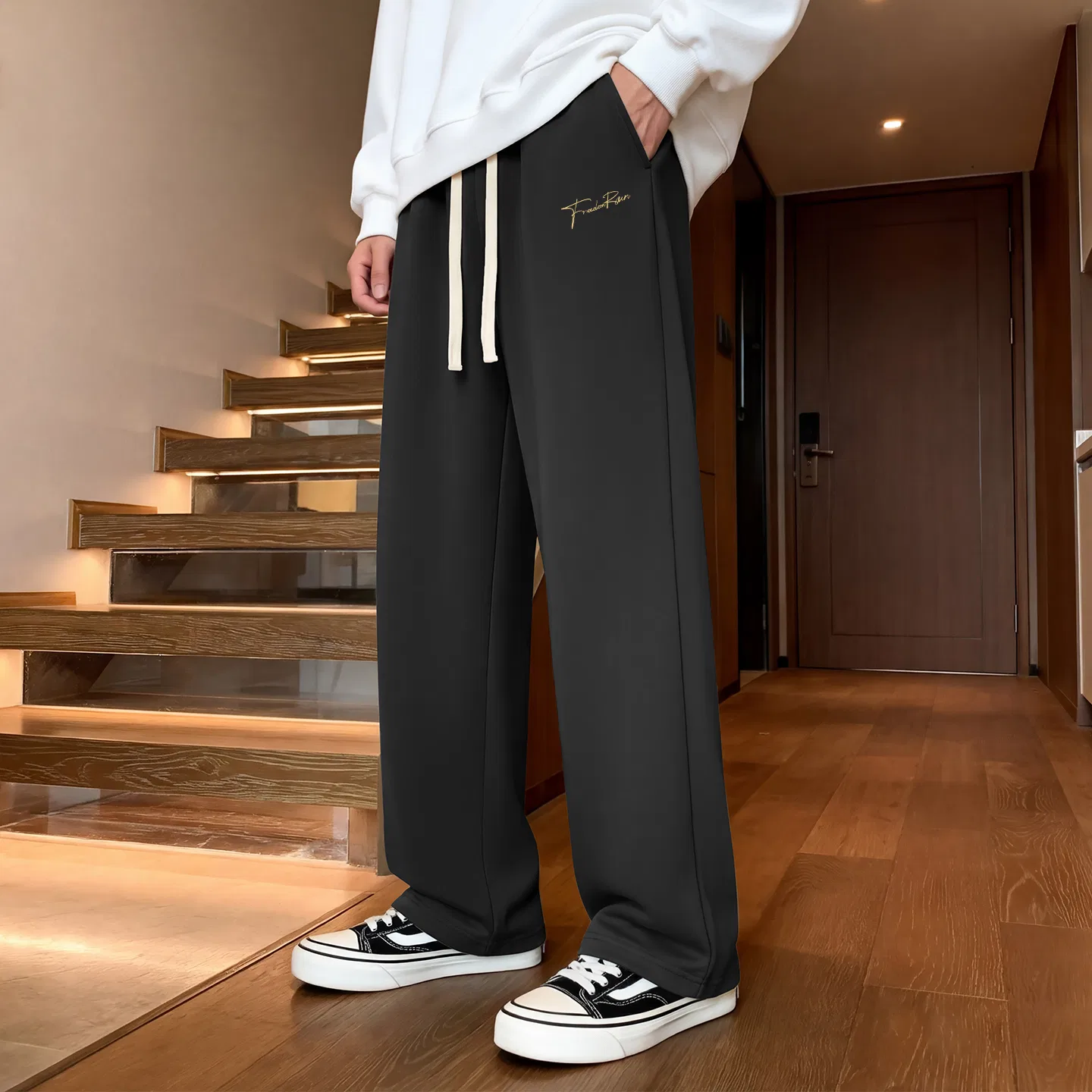 Детские брюки свободного кроя Freedom Run Pants Logo MINISO, Heavyweight 330g Black — фото 4