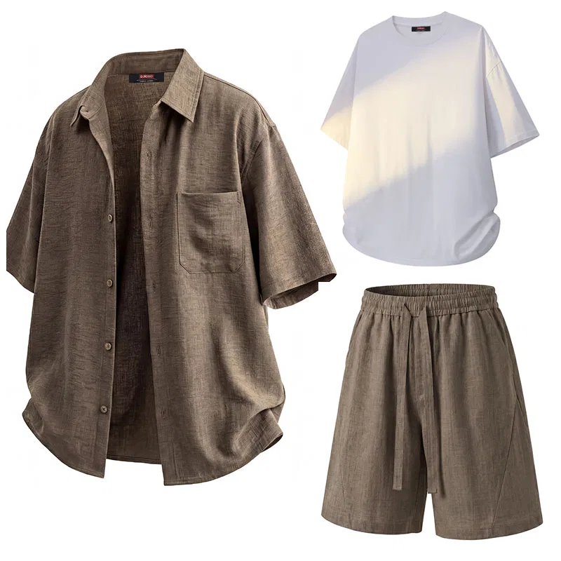 Детский комплект рубашек Coffee Shirt+White T-Shirt+Coffee Shorts BALENO, Coffee Shirt White T-Shirt Coffee Shorts