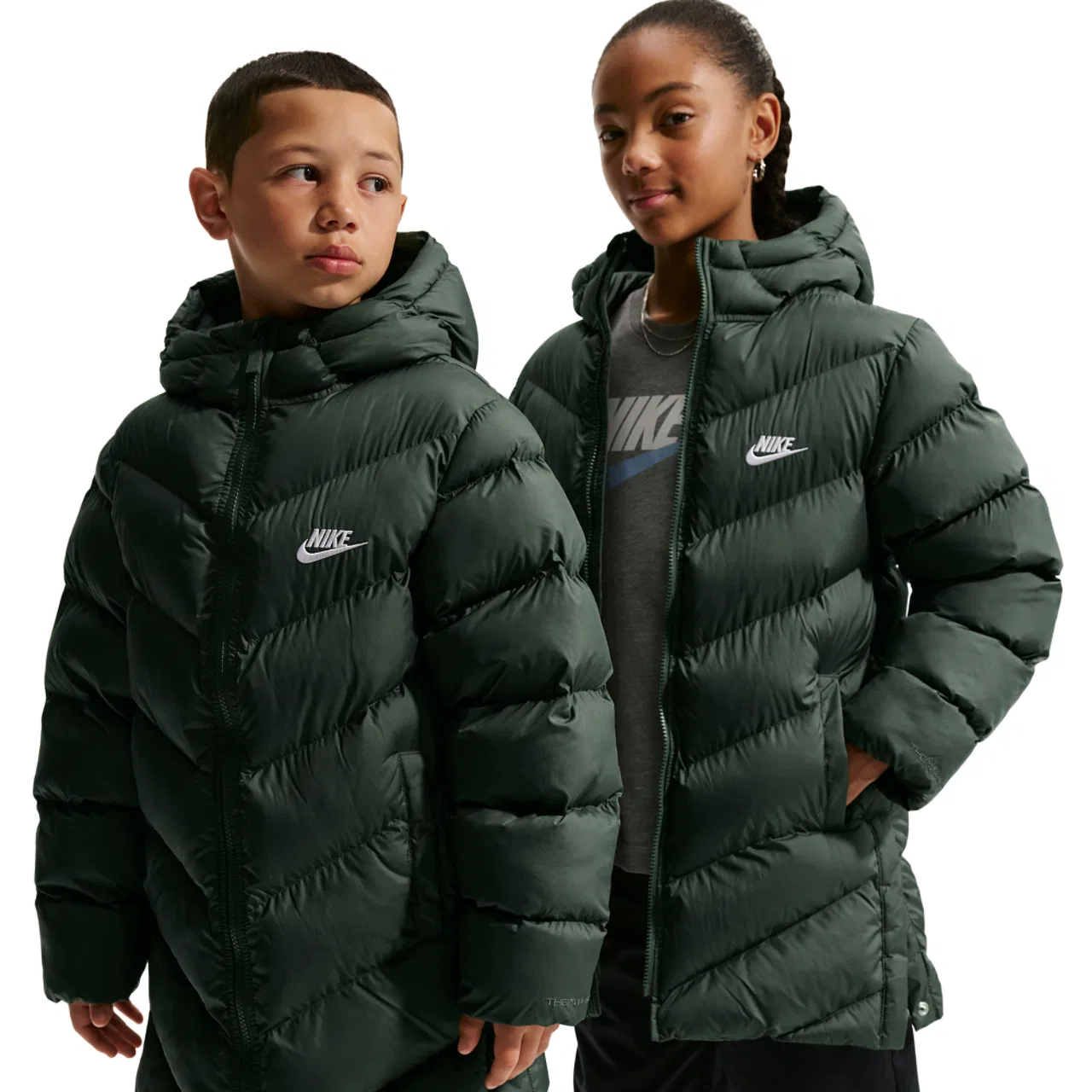 Детский пуховик для мальчиков с принтом All Day Play Mid Thigh Puffer Nike, Camo Green White — фото 3