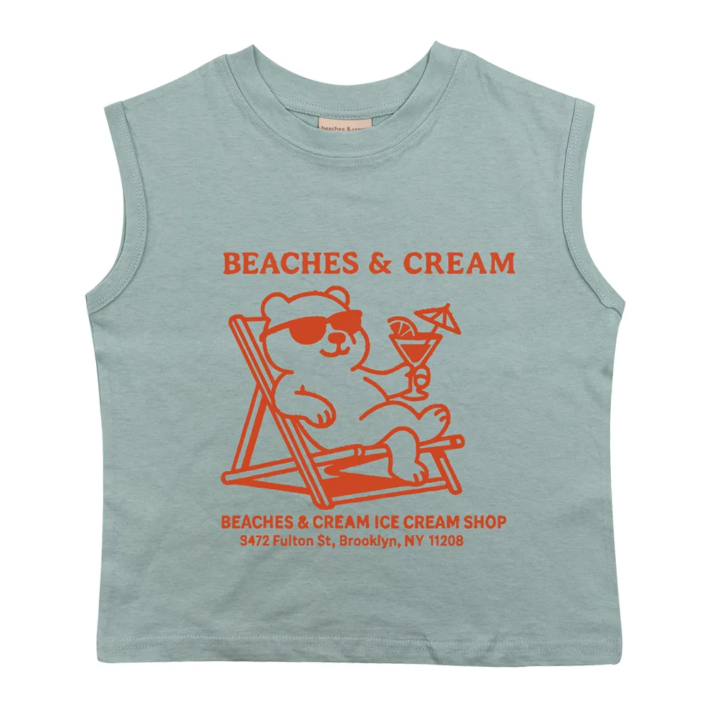 Детская футболка без рукавов с принтом Ваканьс Беар Grayish Mint BEACHESAND CREAM KIDS, Мятный