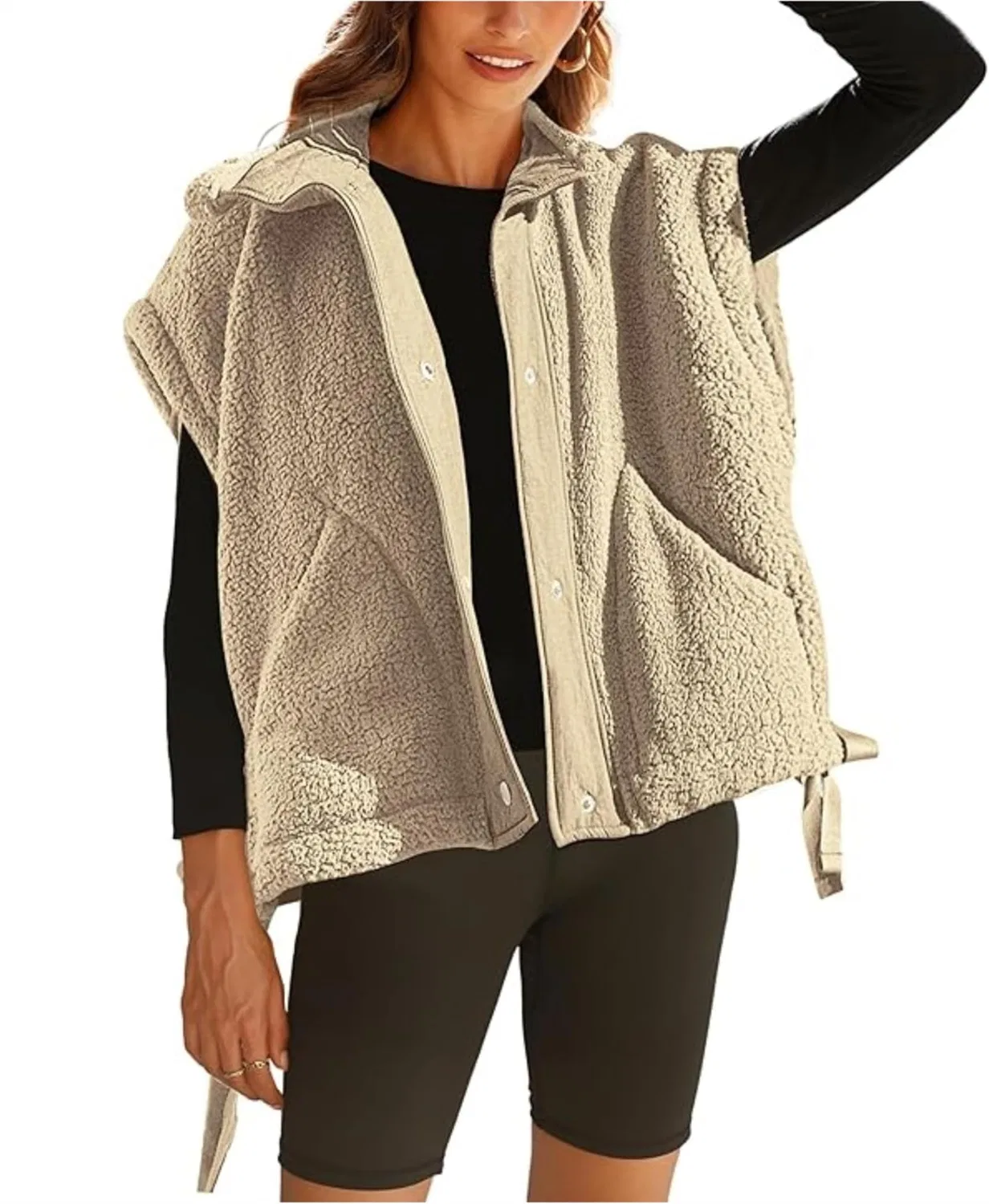 Женский утепленный жилет из флиса с принтом, Oversize, beige