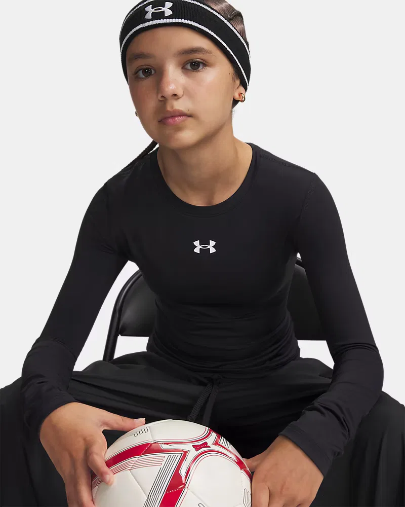 Футболка с длинным рукавом для девочек влагоотводящая HeatGear UnderArmour, Black/White — фото 3