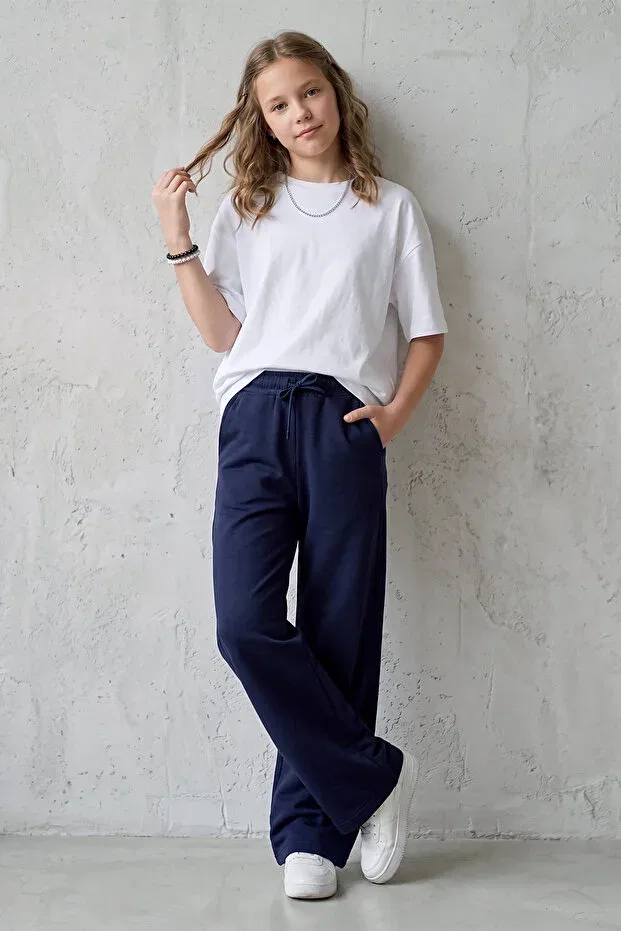 Детские спортивные штаны для девочек с широкими штанинами Dmb Boys & Girls, Navy Blue — фото 3
