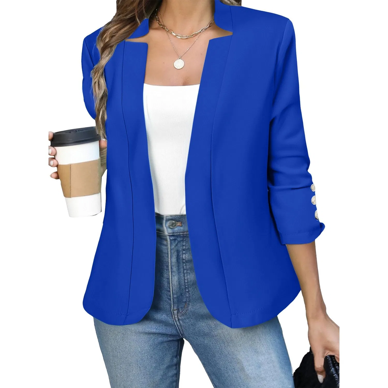 Женский блейзер с длинным рукавом Elegant Long Sleeve Open Front Cardigan Jackets, Blue — фото 3