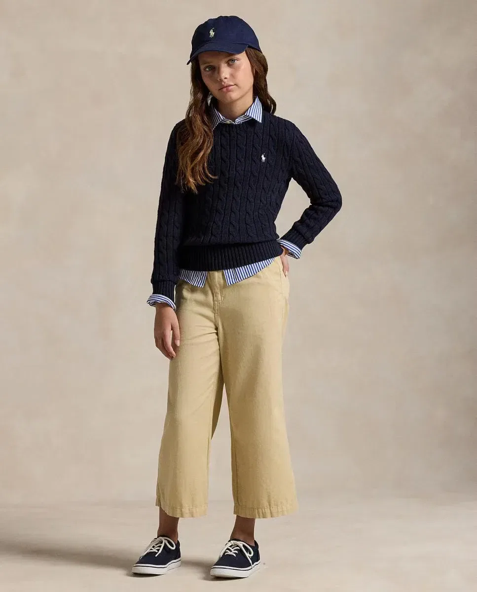 Детский джемпер для девочек хлопковый с косами Polo Ralph Lauren, Azul Marino