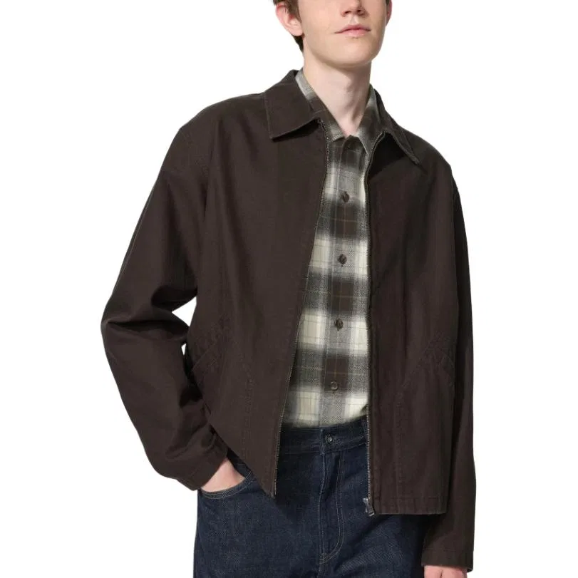 Мужская куртка темно-коричневое с лацканами UNIQLO — фото 4
