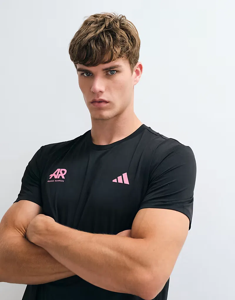 Футболка Adidas Running adi365 AR с принтом на спине, черно-розовая — фото 4