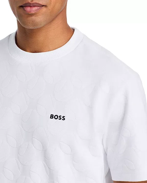 Мужская футболка с принтом Tennis Member Ball Pattern Logo Boss, белый — фото 4