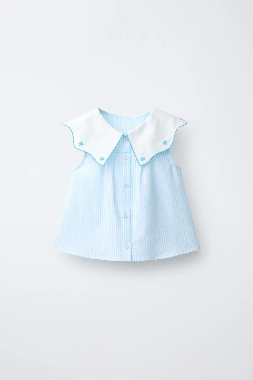 Рубашка в полоску с вышитым воротником ZARA, Turquoise