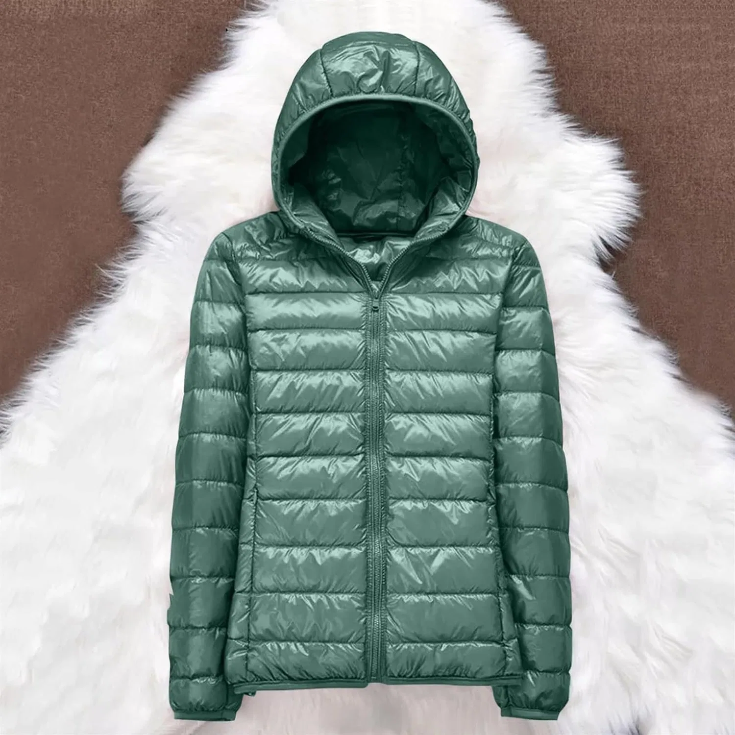 Женское стеганое пуховик с капюшоном и длинным рукавом, Green Mint — фото 2