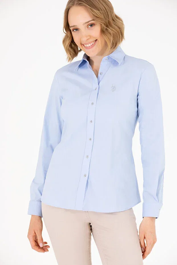 Женская рубашка с длинным рукавом Basics U.S. Polo Assn., Blue — фото 4