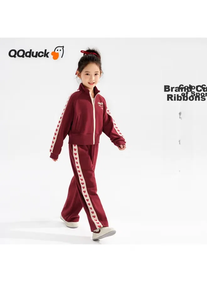 Комплект спортивной одежды с курткой и штанами для девочек Qq Duck, бордовый — фото 2
