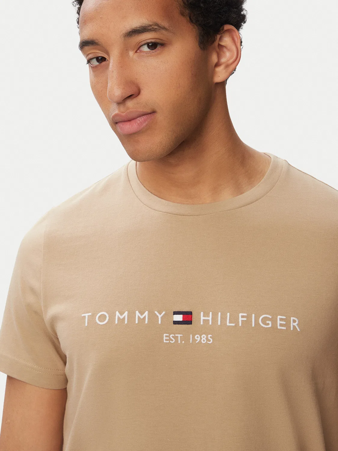 Мужская футболка стандартного кроя Logo Tee Tommy Hilfiger, бежевый — фото 4