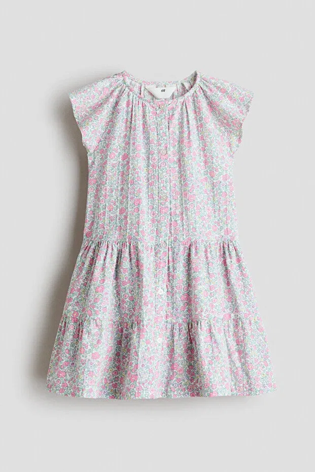 Детское платье для девочек с принтом Layered Seersucker Dress H&M, White/Pink Floral — фото 2